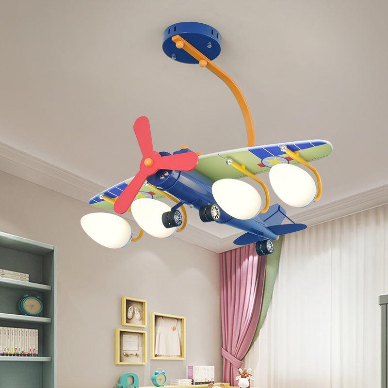 Blue Propeller Plane Chandelier 4 Bulbs for Kids Bedroom - Rebooters
