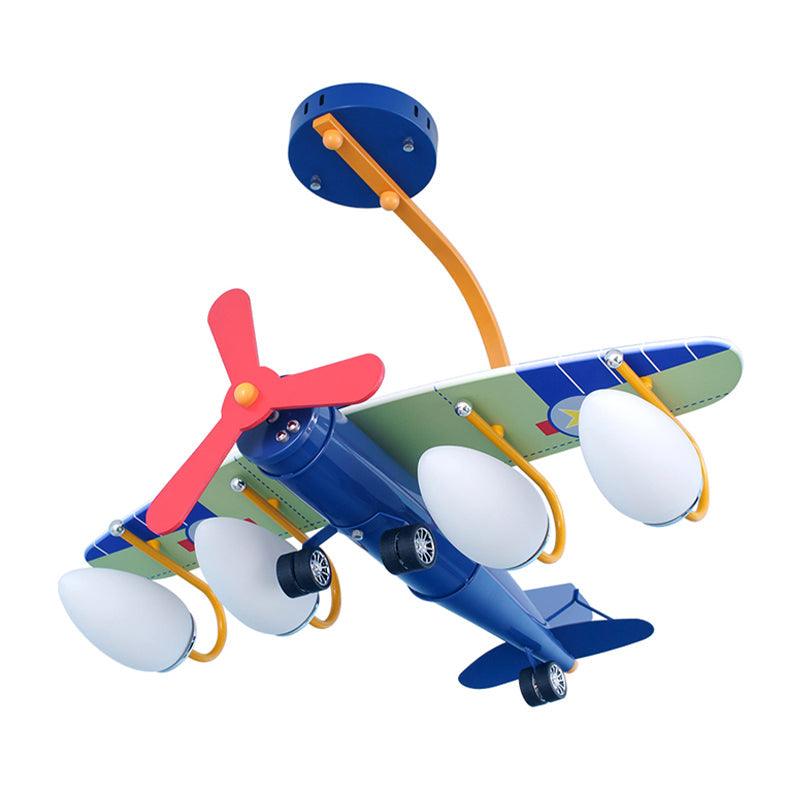 Blue Propeller Plane Chandelier 4 Bulbs for Kids Bedroom - Rebooters