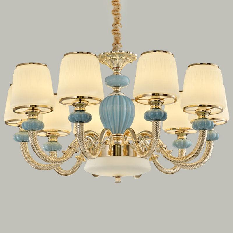 Barrel Living Room Chandelier Frosted Glass Simple Ceramics Pendant in Blue - Rebooters