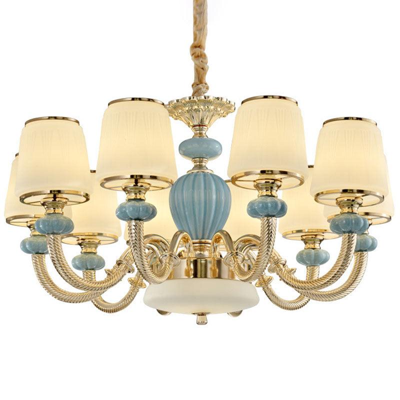 Barrel Living Room Chandelier Frosted Glass Simple Ceramics Pendant in Blue - Rebooters