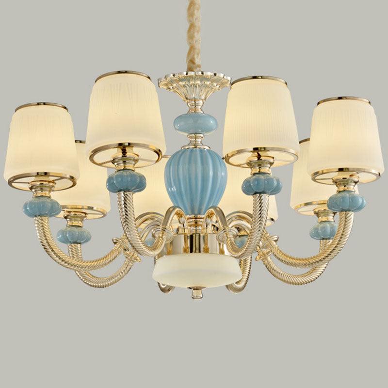 Barrel Living Room Chandelier Frosted Glass Simple Ceramics Pendant in Blue - Rebooters
