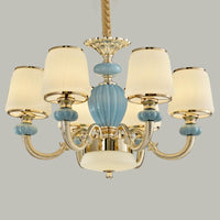 Barrel Living Room Chandelier Frosted Glass Simple Ceramics Pendant in Blue - Rebooters