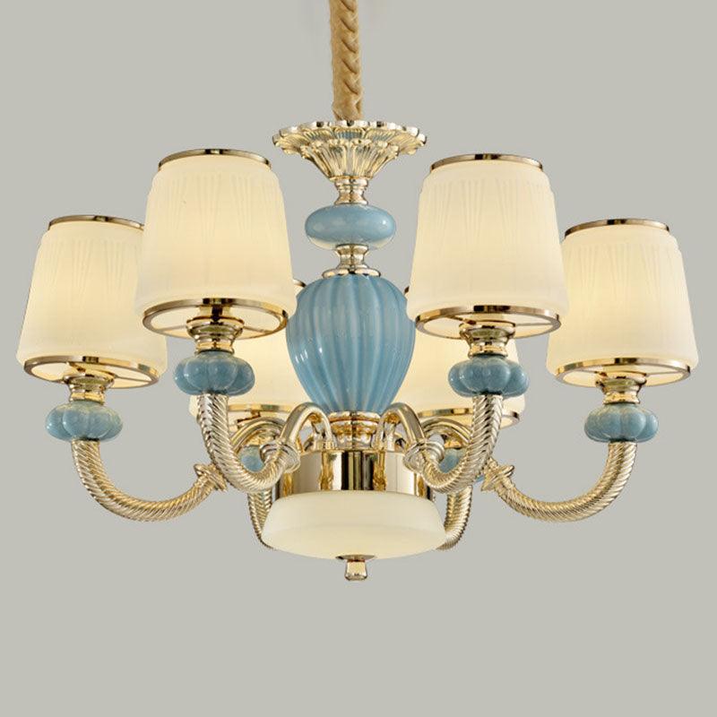 Barrel Living Room Chandelier Frosted Glass Simple Ceramics Pendant in Blue - Rebooters