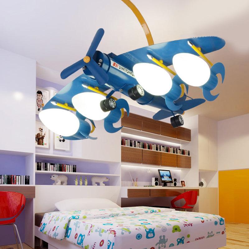 Blue Propeller Plane Chandelier 4 Bulbs for Kids Bedroom - Rebooters