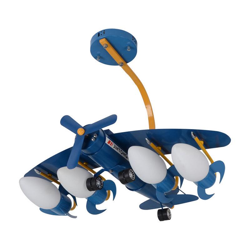 Blue Propeller Plane Chandelier 4 Bulbs for Kids Bedroom - Rebooters