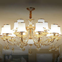 Bell Shade Living Room Hanging Lamp Opal Ribbed Glass Chandelier - Rebooters