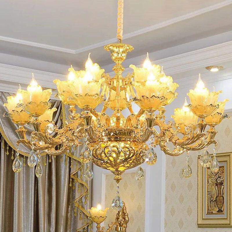 Petal Living Room Hanging Chandelier Amber Textured Glass - Rebooters