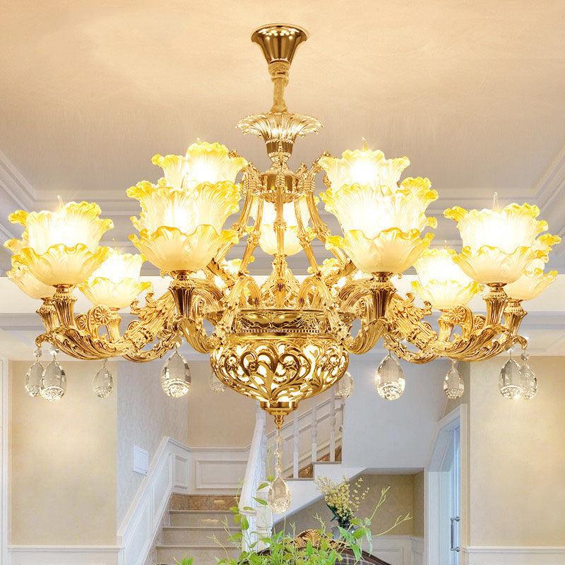 Petal Living Room Hanging Chandelier Amber Textured Glass - Rebooters