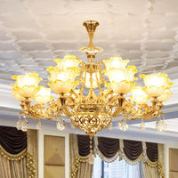 Petal Living Room Hanging Chandelier Amber Textured Glass - Rebooters
