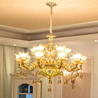 Petal Living Room Hanging Chandelier Amber Textured Glass - Rebooters