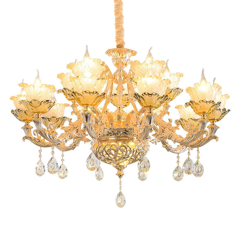 Petal Living Room Hanging Chandelier Amber Textured Glass - Rebooters