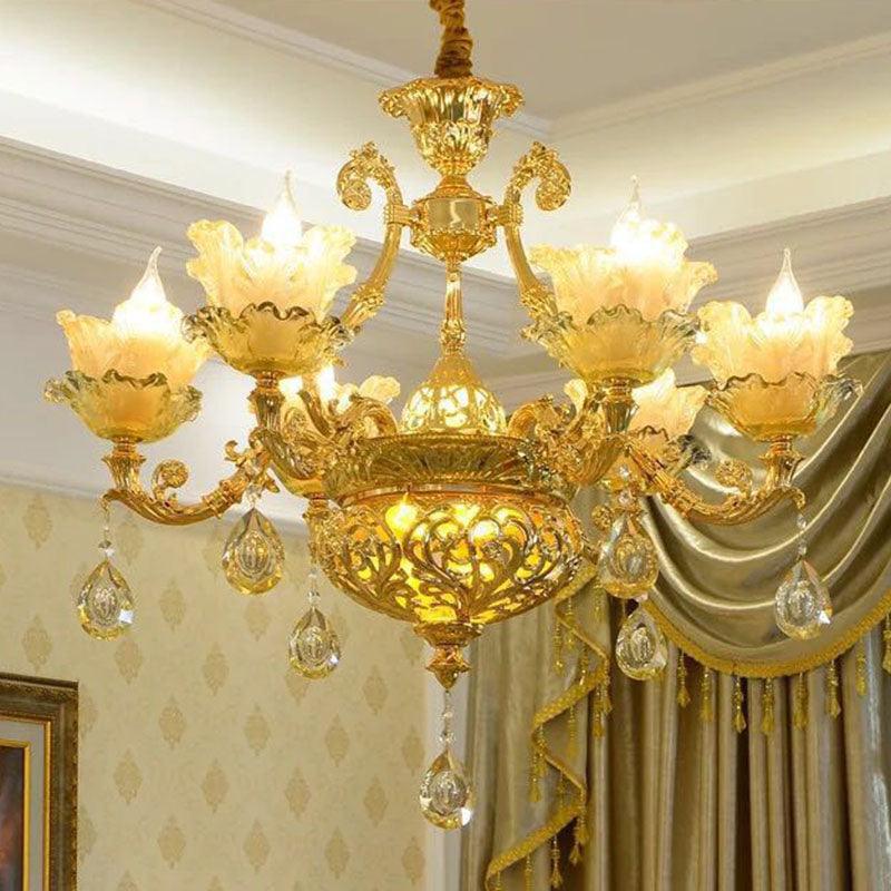 Petal Living Room Hanging Chandelier Amber Textured Glass - Rebooters