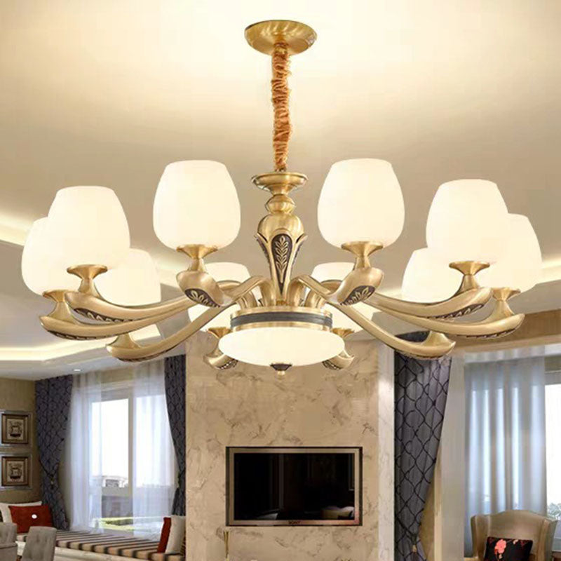 Tulip White Glass Hanging Chandelier Gold Pendant Light - Rebooters