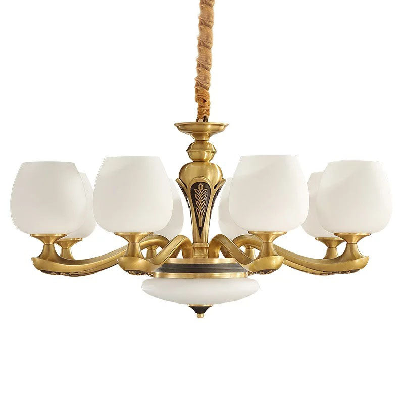 Tulip White Glass Hanging Chandelier Gold Pendant Light - Rebooters