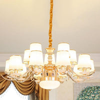 Barrel Shade Pendant Chandelier Modern White Glass Gold Down Lighting - Rebooters