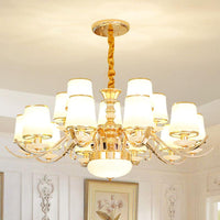 Barrel Shade Pendant Chandelier Modern White Glass Gold Down Lighting - Rebooters
