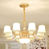 Barrel Shade Pendant Chandelier Modern White Glass Gold Down Lighting - Rebooters