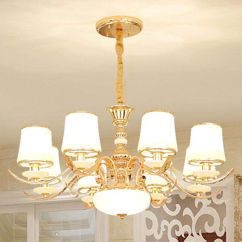 Barrel Shade Pendant Chandelier Modern White Glass Gold Down Lighting - Rebooters
