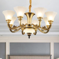 Bell Bedroom Chandelier Light Fixture White Frosted Glass Minimalistic Lamp Kit - Rebooters