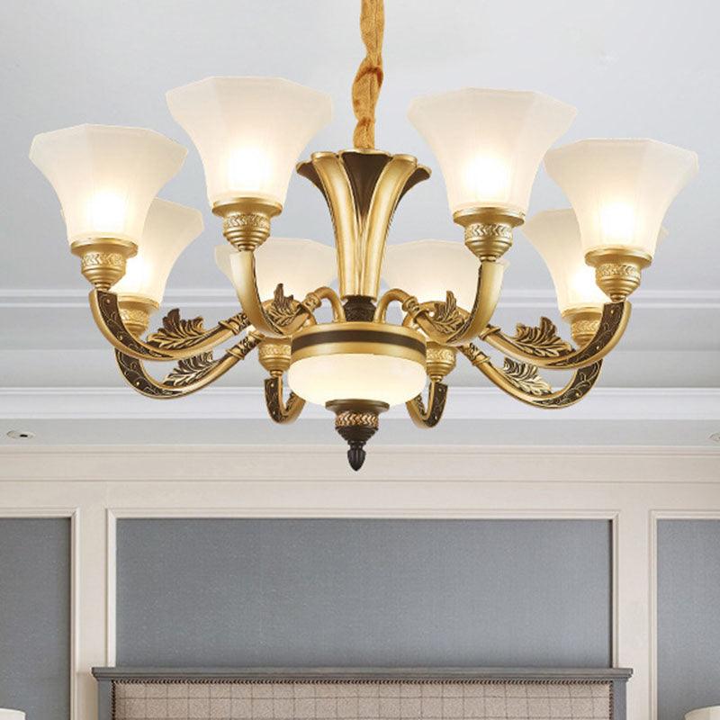 Bell Bedroom Chandelier Light Fixture White Frosted Glass Minimalistic Lamp Kit - Rebooters