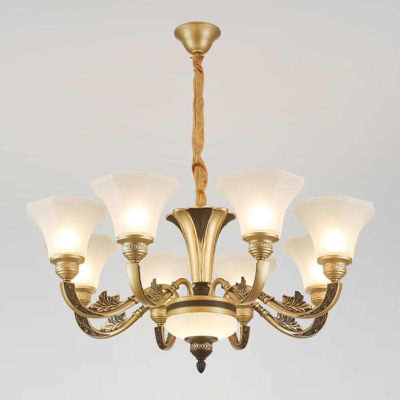 Bell Bedroom Chandelier Light Fixture White Frosted Glass Minimalistic Lamp Kit - Rebooters