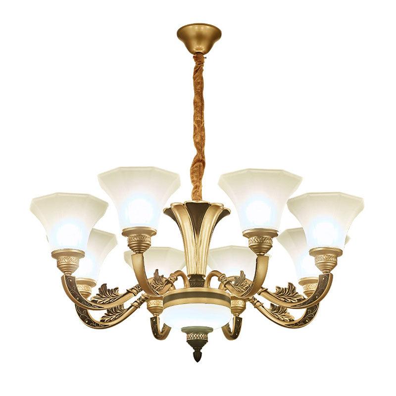 Bell Bedroom Chandelier Light Fixture White Frosted Glass Minimalistic Lamp Kit - Rebooters