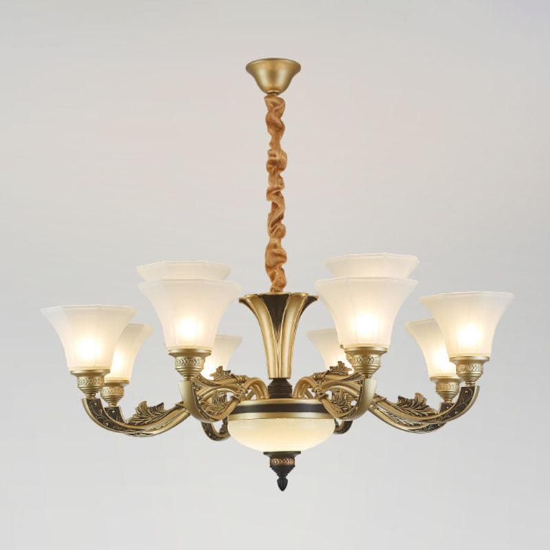 Bell Bedroom Chandelier Light Fixture White Frosted Glass Minimalistic Lamp Kit - Rebooters