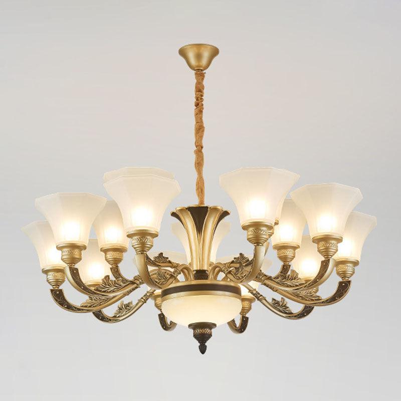 Bell Bedroom Chandelier Light Fixture White Frosted Glass Minimalistic Lamp Kit - Rebooters