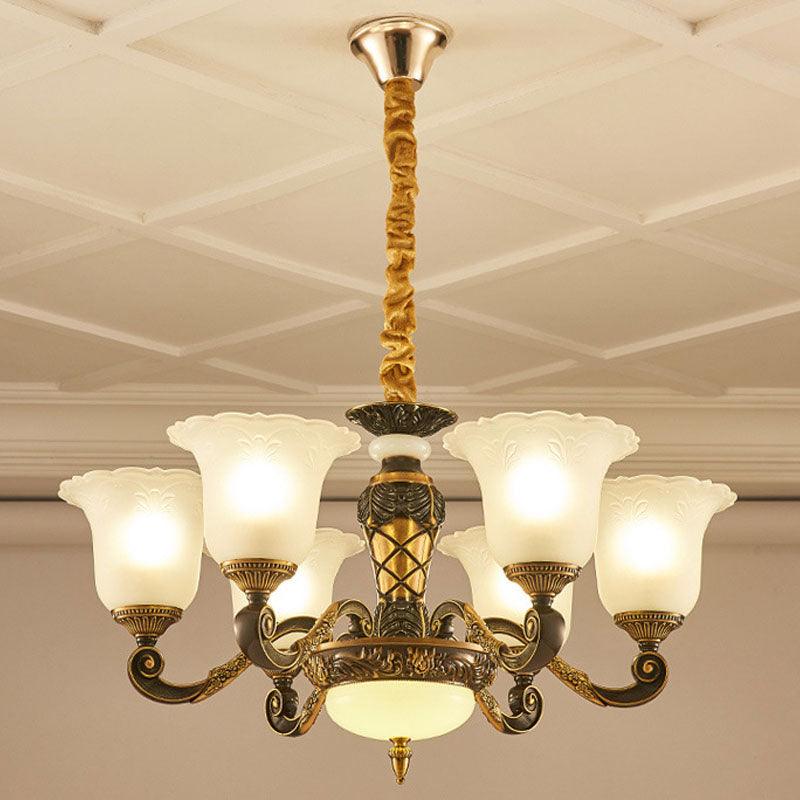 Bell Chandelier Lighting Simplicity Frosted Ribbed Glass Light - Rebooters