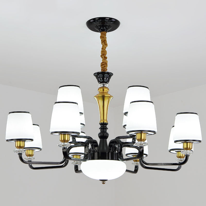 White Glass Barrel Drop Lamp Contemporary Black Chandelier - Rebooters