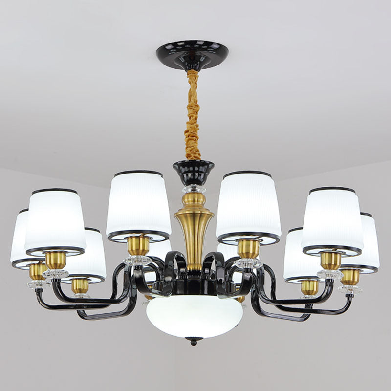 White Glass Barrel Drop Lamp Contemporary Black Chandelier - Rebooters