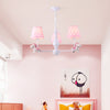 Pink Tapered Shade Chandelier Kid Fabric Pendant Horse Figurine - Rebooters