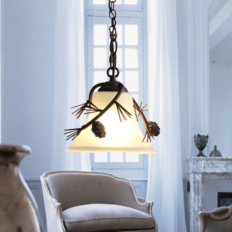 Milk Glass Bell Pendant Light Rustic 1 Light Hanging Light Bronze - Rebooters