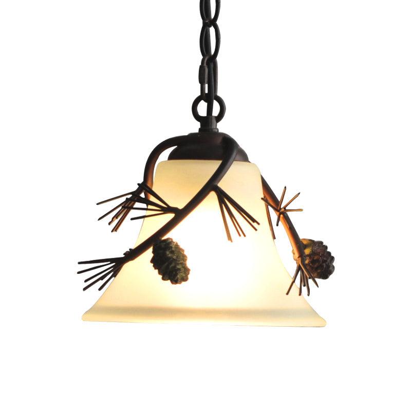 Milk Glass Bell Pendant Light Rustic 1 Light Hanging Light Bronze - Rebooters