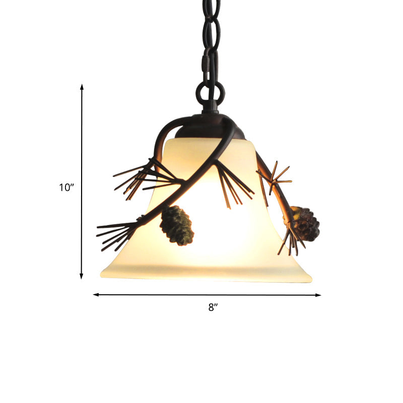 Milk Glass Bell Pendant Light Rustic 1 Light Hanging Light Bronze - Rebooters