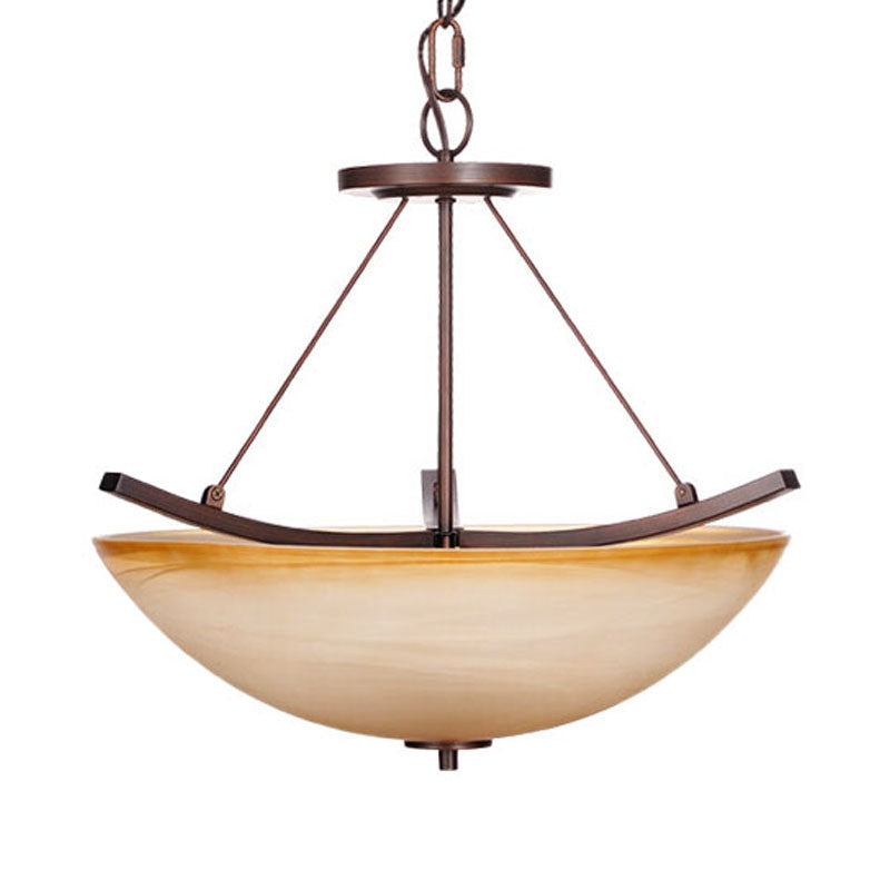 3 Lights Bowl Chandelier Light Traditional Beige Glass Suspension Lighting for Corridor - Rebooters