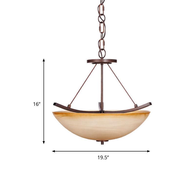 3 Lights Bowl Chandelier Light Traditional Beige Glass Suspension Lighting for Corridor - Rebooters