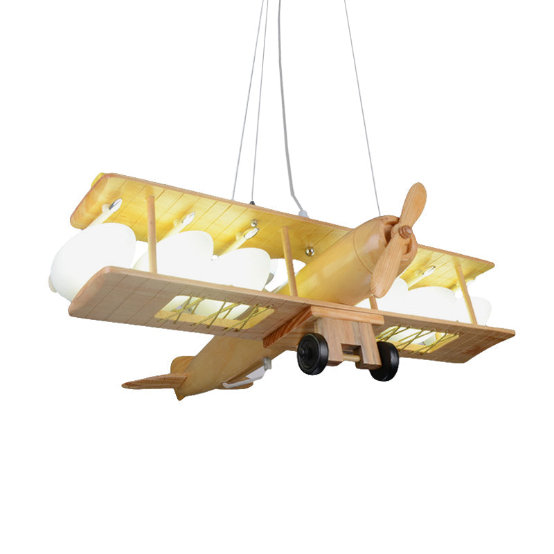 Nordic Style Beige Pendant Light Glider Shaped Wood Hanging Light for Kindergarten - Rebooters