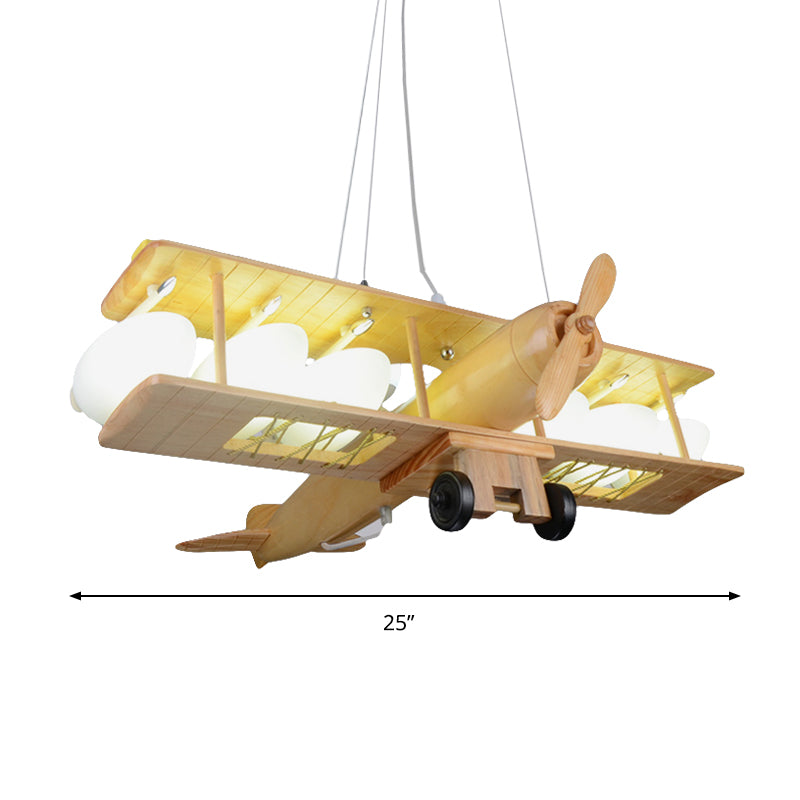 Nordic Style Beige Pendant Light Glider Shaped Wood Hanging Light for Kindergarten - Rebooters