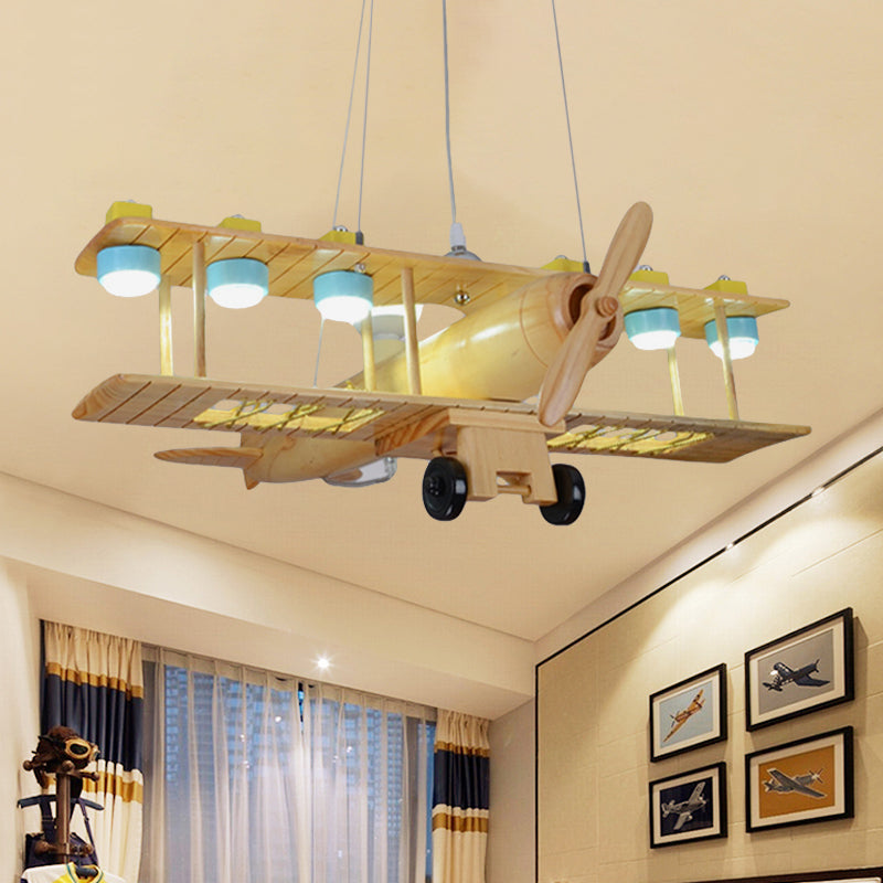 Nordic Style Beige Pendant Light Glider Shaped Wood Hanging Light for Kindergarten - Rebooters