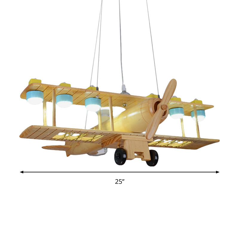 Nordic Style Beige Pendant Light Glider Shaped Wood Hanging Light for Kindergarten - Rebooters