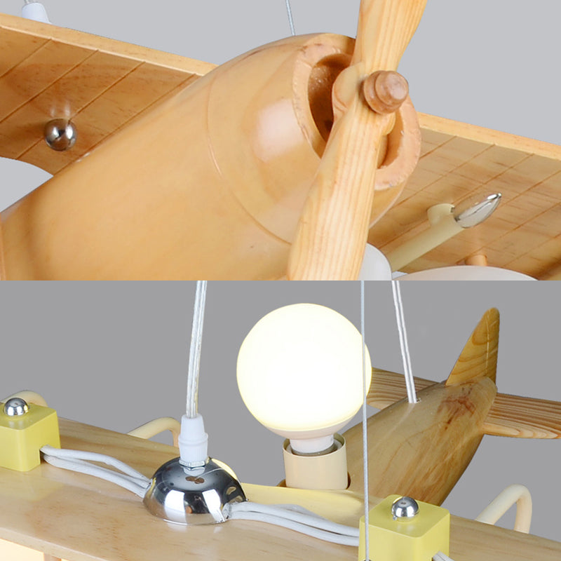 Nordic Style Beige Pendant Light Glider Shaped Wood Hanging Light for Kindergarten - Rebooters