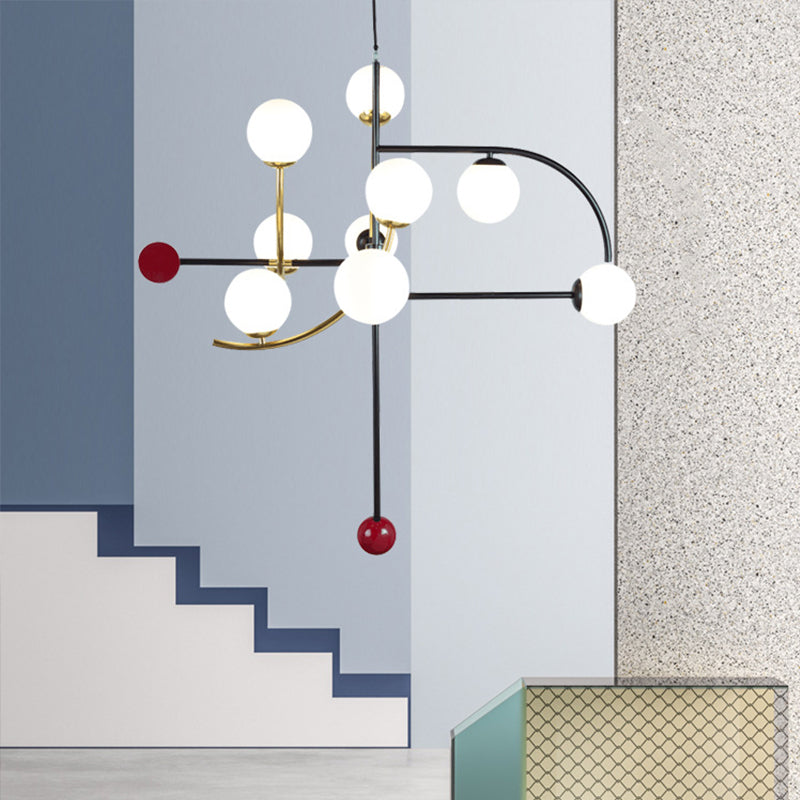 Modernity Ball Hanging Chandelier Opal Glass Living Room Lamp - Rebooters
