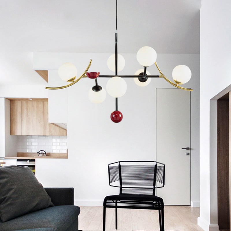 Modernity Ball Hanging Chandelier Opal Glass Living Room Lamp - Rebooters