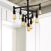 9/13 Lights Tiered Pendant Light Fixture with Water Pipe Farmhouse Style Rust Metal Chandelier Lamp - Rebooters