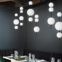 Ball Dining Room Pendulum Light Cream Glass LED Modernity Chandelier - Rebooters