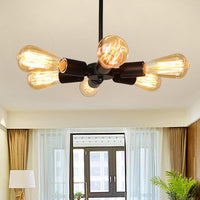 6-Light Chandelier Light with Sputnik Bare Bulb Black Pendant - Rebooters