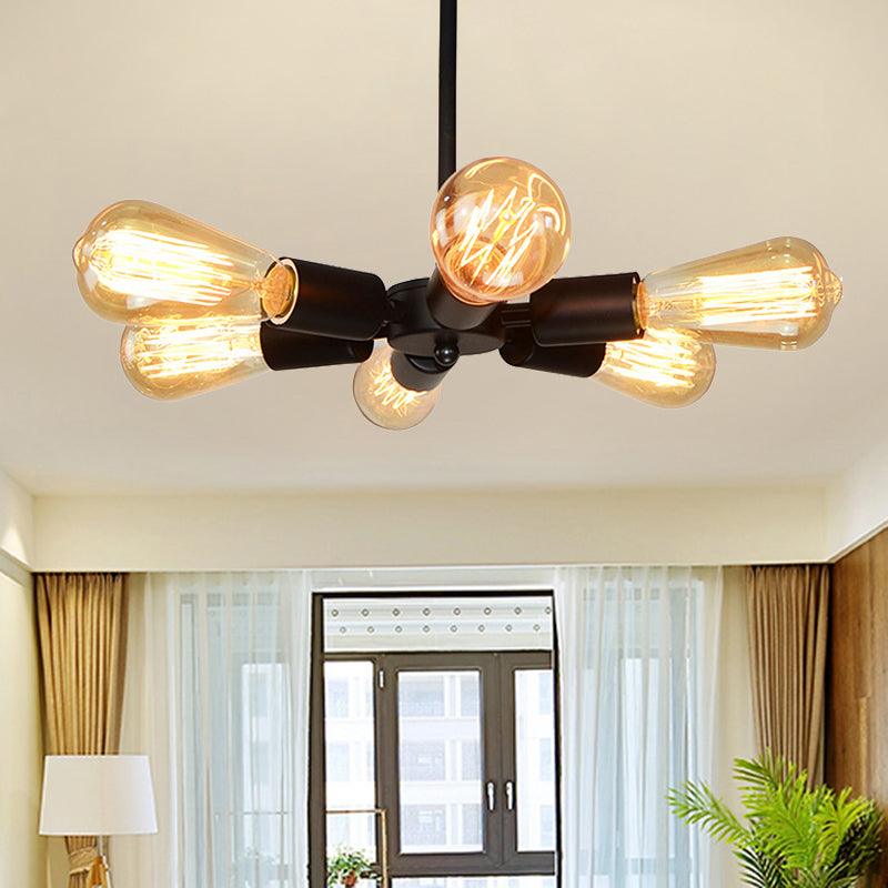 6-Light Chandelier Light with Sputnik Bare Bulb Black Pendant - Rebooters