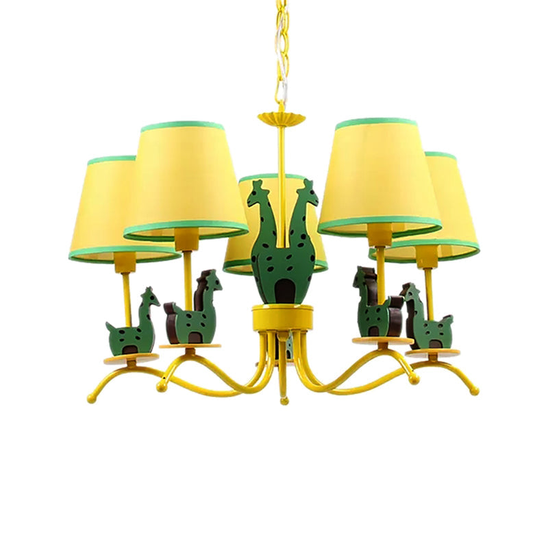 Wood Giraffe Chandelier Light with Tapered Shade Yellow - Rebooters