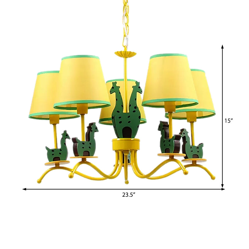 Wood Giraffe Chandelier Light with Tapered Shade Yellow - Rebooters